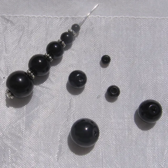 Perles noires verre nacré renaissance bohème 200x4mm 100x6mm 50x8mm 30x10mm 12mm 2
