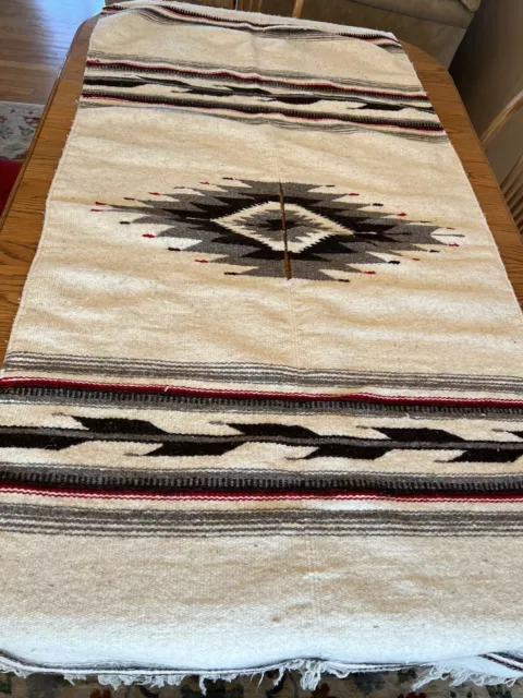 Vintage Southwestern Mexican Woven Wool Serape Blanket Poncho Rug Cape