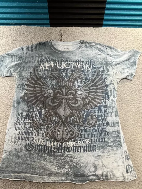 Affliction Fedor Emelianenko Signature Series Mens Medium Gray Studded AOP Y2K Affliction Fedor Emelianenko Signature Series Mens Medium Gray Studded AOP Y2K