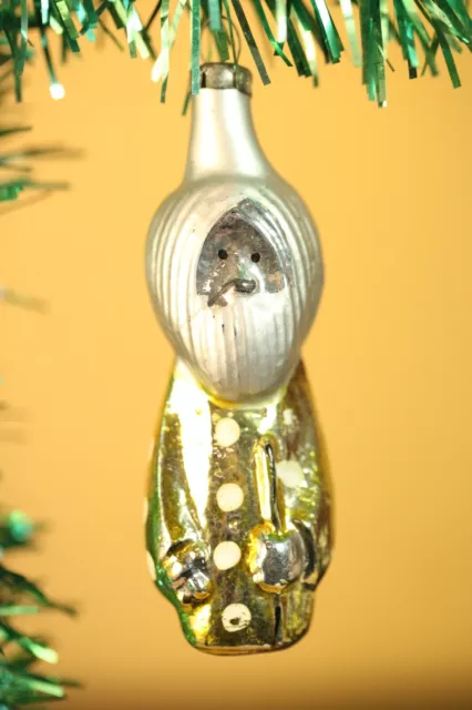Vintage ☭ USSR Soviet Russia Christmas Silver Glass Ornament Santa O002