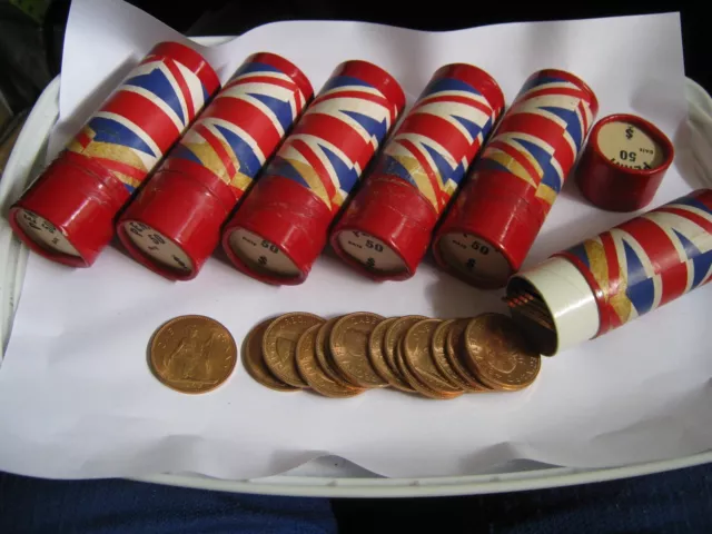 ONE Original Roll UK 1967 QEII Large Pennies, 50 Unc Coins per Roll, Comp @ $406