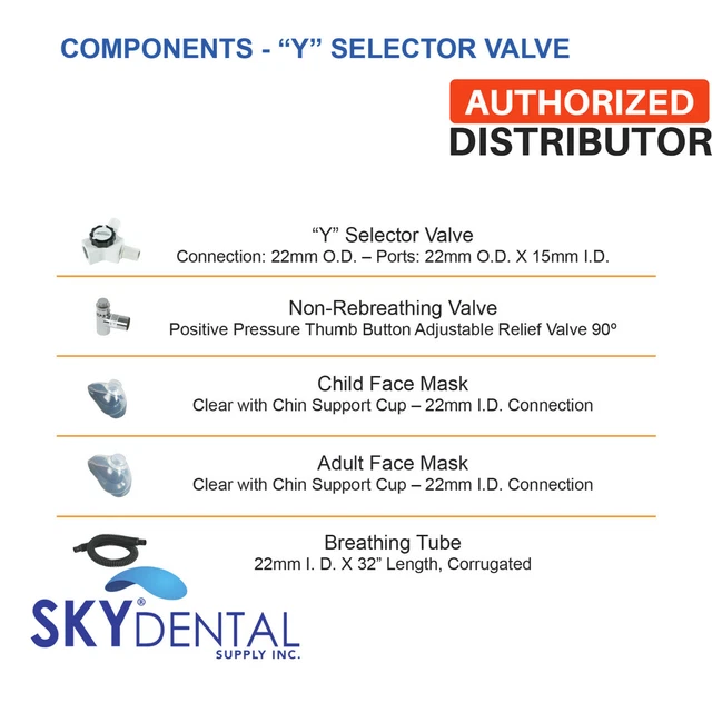Belmed Y Selector Valve, Non-Rebreathing, Child / Adult Face Mask Breathing Tube