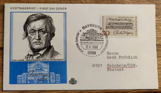 FDC BRD 100. Jahrestag Meistersinger vom 21.06.1968 Mi.-Nr. 566 202211281071