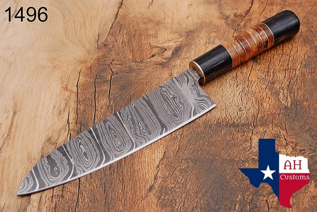 Hand Forged Damascus Steel Chef Knife & Buffalo Horn W/Olive Wood Handle Ah.1496