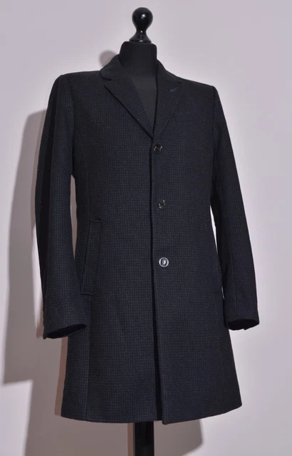 TED BAKER Mens Wool Jackson Overcoat Medium Formal Coat Charcoal Black Size 3