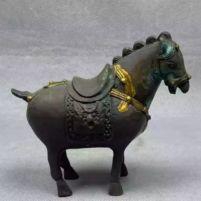 Collectible Chinese Pure Copper Gilded Handmade Exquisite Horse Statue 91275