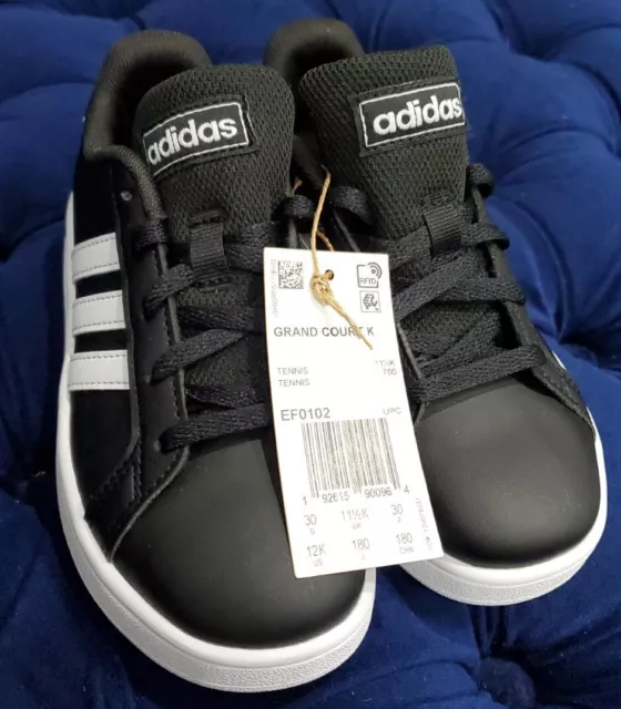 New adidas Originals Kids Grand Court Tennis Sneakers 12 Black & White