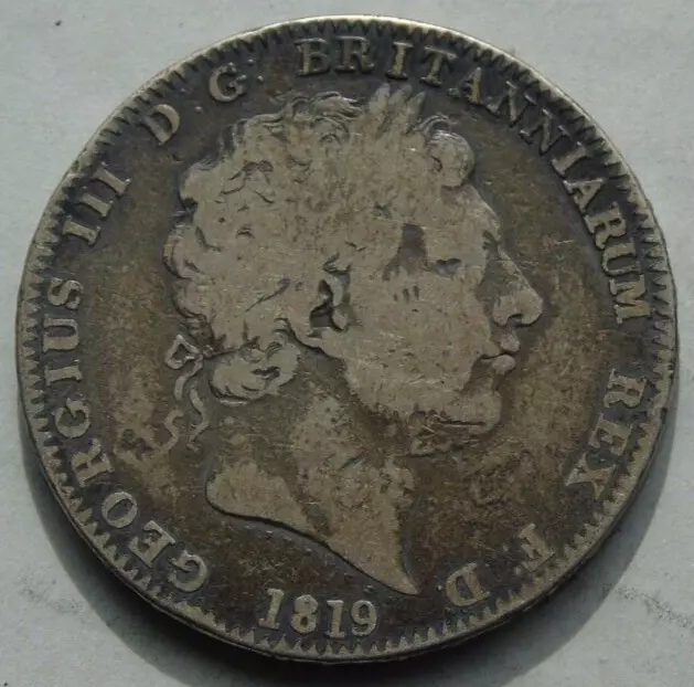 1819 King George III Silver One Crown, LIX Edge, Some Detail, S3787.