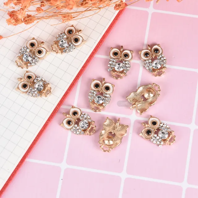 10Pcs Rhinestone Crystal Owl Enamel Charms Pendant DIY Jewelry Craft Findings{ 3