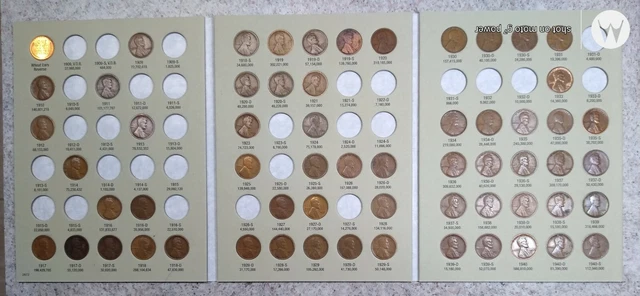 61 coin 1909 - 1940 LINCOLN WHEAT CENT ALBUM,  EARLY DATES COLLECTION # 505
