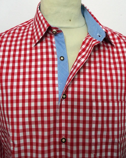 Costume Shirt Red-White Plaid Classic in Cotton from S to 5XL New