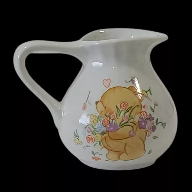 VTG Forever Friends Miniature Pitcher With Picture Of Bear And Flowers 3.5" tall