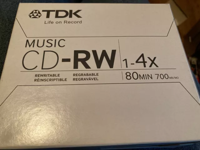 TDK CDRW80TWNM Music Rewritable CDs CD-RW 10 discs 80min 1-4X 700MB sealed