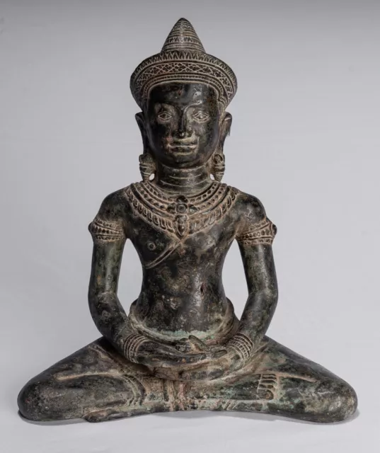 Ancien Khmer Style Bronze Assis Amitbha Méditation Statue de Bouddha - 34cm/14 "