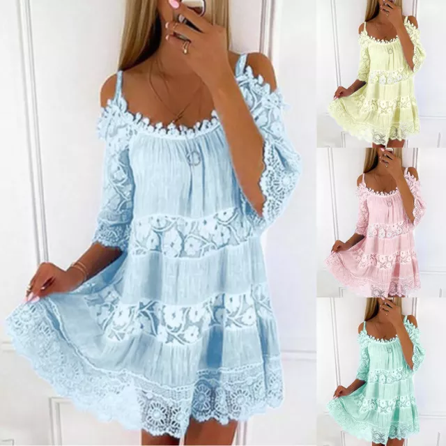 Mini Strappy Women Beach Boho Sundress Holiday Shoulde Lace Dress Off / Dresses