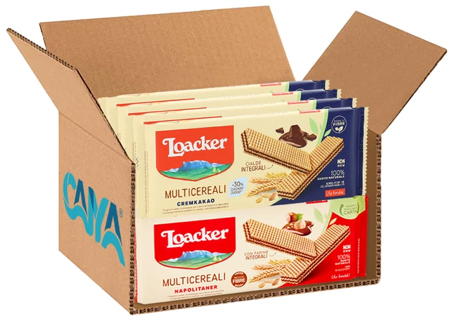 8X Loacker Mix Multicereali Wafer Farina Integrale con Crema alle Nocciole 175g