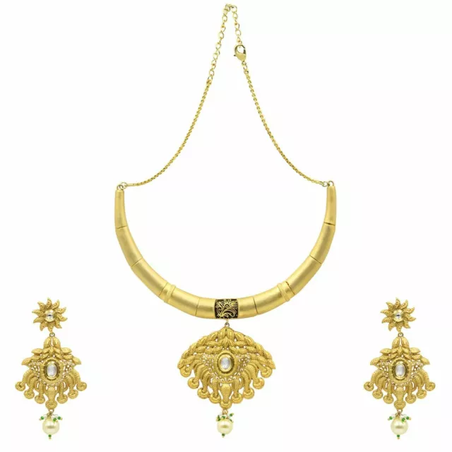 Neuf Indien Bollywood Plaqué Or Kundan Collier Mariage Perle Cz Ensemble Bijoux