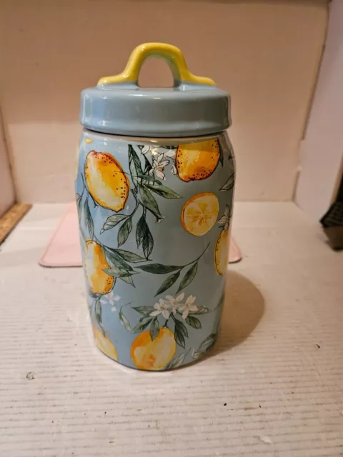 Canister & Lid Home Essentials Blue with Yellow Lemons, Green Leaves, La Cucina