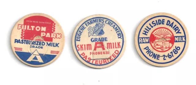 3 diff. Oregon milk bottle caps