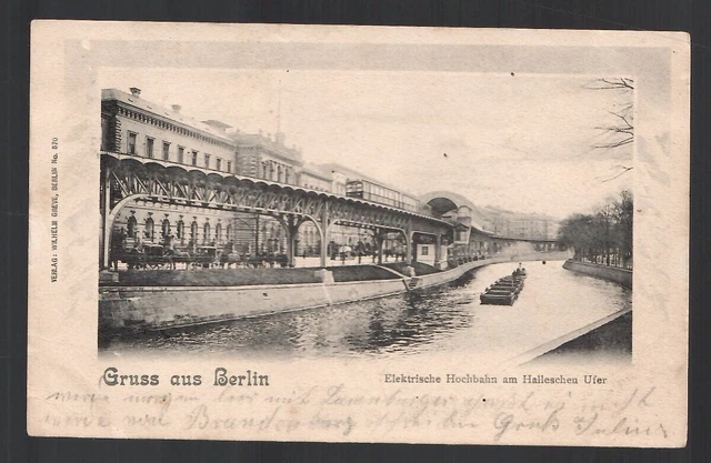 9355- Litho Gruß aus Berlin Elektrische Hochbahn am halleschen Ufer 1903