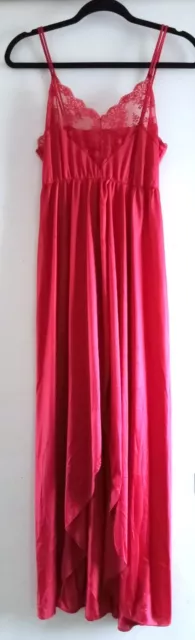 Vintage Texsheen Long Nightgown Red High Front Slit Full Sweep S Small