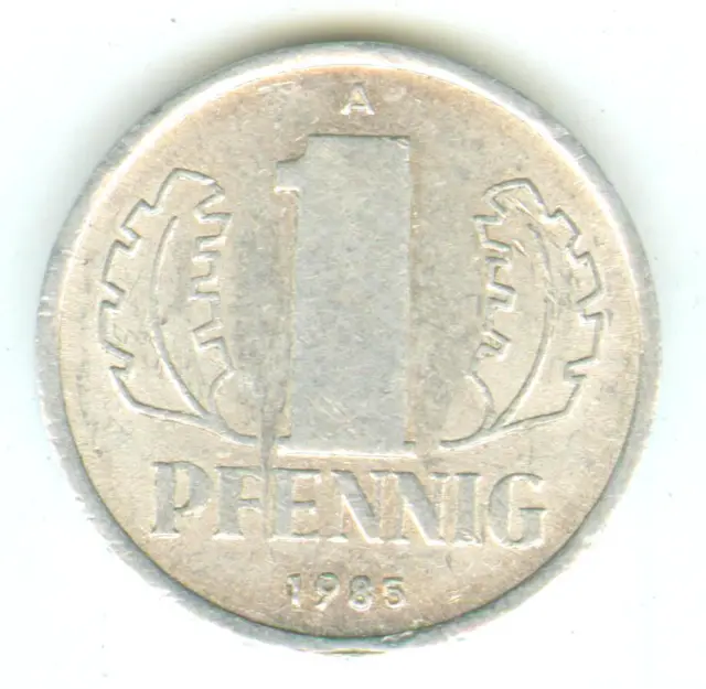DDR, 1 Pfennig 1985 A Eichenblätter, Hammer und Zirkel, sehr gute Erhaltung