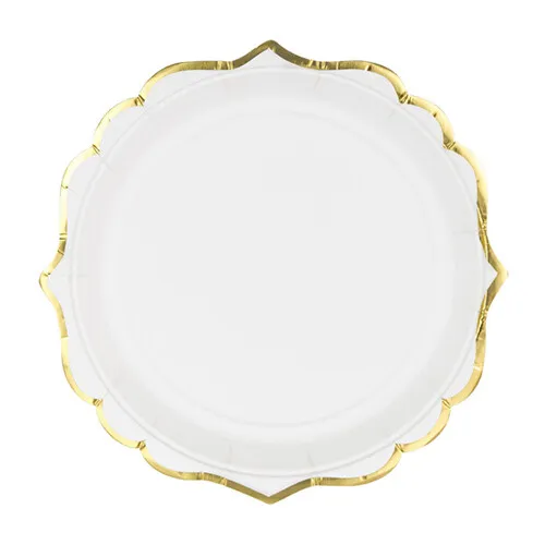 White With Gold Edges Paper Plates 18cm - Pack of 6