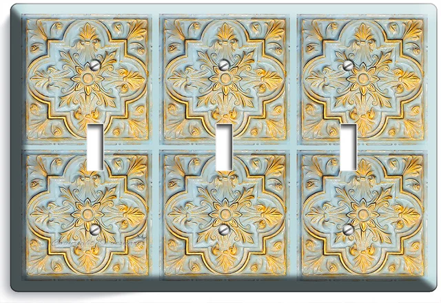 RUSTIC BLUE PATINA VICTORIAN TILE LooK WALL LIGHT SWITCH OUTLET PLATE ROOM DECOR