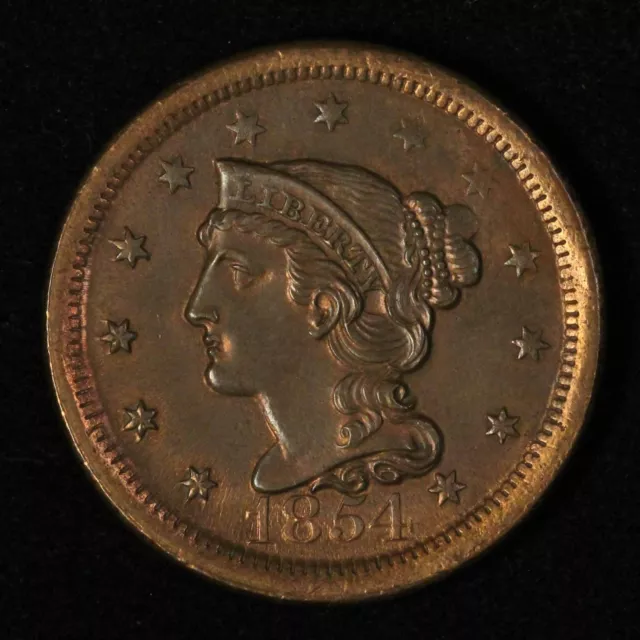 1854 1c Braided Hair Large Cent - Beautiful Coin - Free Shipping USA