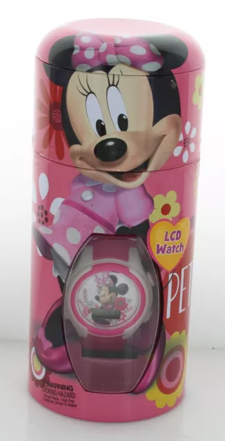NIB DISNEY Collectable MINNIE MOUSE Girl LCD Watch in Tin Coin Bank M2923