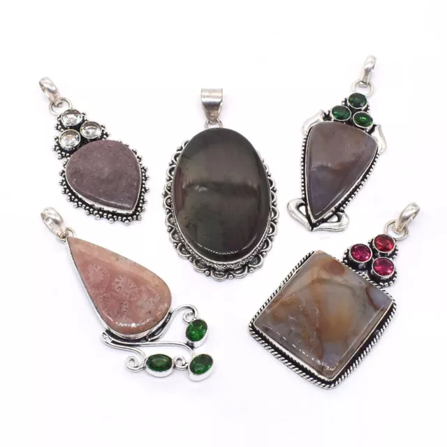 Pendant Lot 5 Pcs Natural Bloodstone Handmade 925 Sterling Silver Jewelry 3"