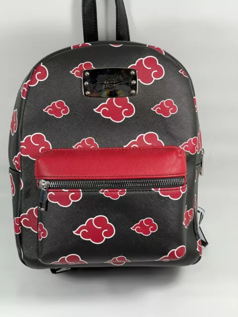 Naruto Akatsuki Sasuke Red Cloud Faux Saffiano Leather Mini Backpack Bag 