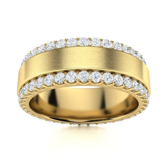 Men's Eternity Wedding Ring Natural White Sapphire in 14K Yellow Gold 1.9 tcw