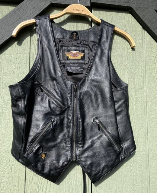 Harley Davidson Woman’s Black Leather Vest,   CA 03402, Size Small