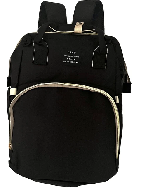Baby Diaper Bag Backpack BLACK  With built in Bassinet/Crib Changing Station USB