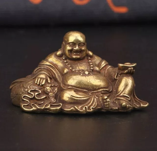 Brass Maitreya Buddha Statue Small Sculpture Tabletop Figurine Home Decor Gifts