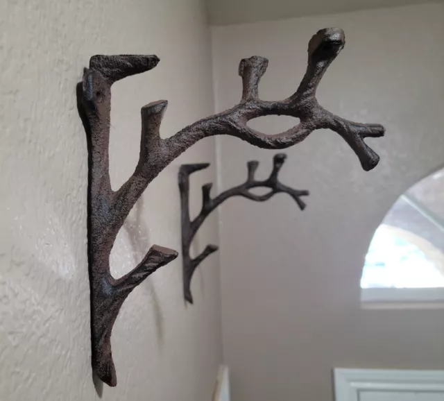 2 Rustic Cast Iron Shelf Bracket Wall Mount Hardware Brace Tree Branch Sculpture