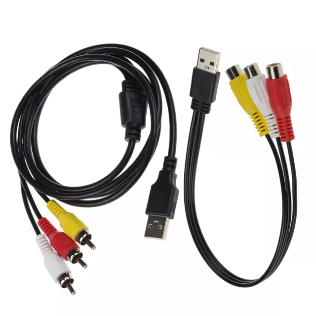 1.5m USB Male to 3RCA Male Splitter Audio Video AV Composite Cable for TV/Mac/PC