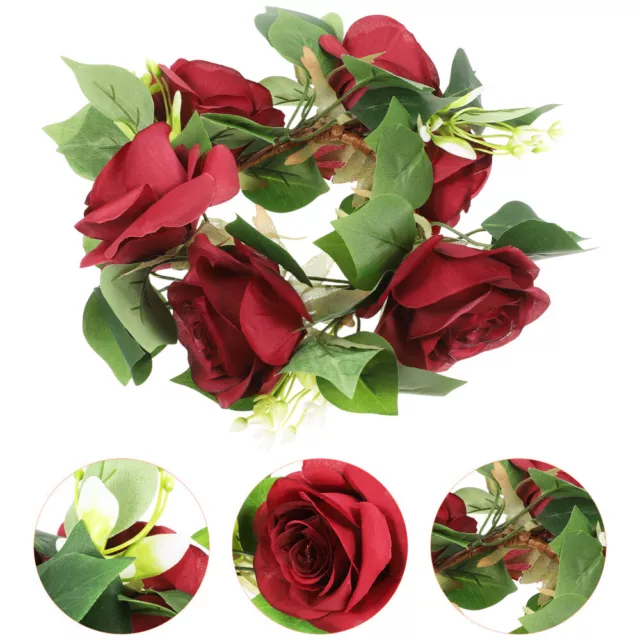 Artificial Leaf Rose Candle Ring Dinner Table Flower Candles Wreath Wedding