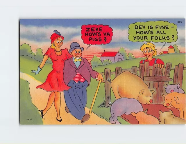 Postcard Greeting Card with Conversation and Farm Scene Comic Art Print