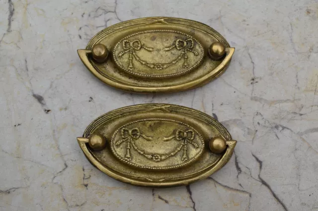 Vtg Victorian Cast Brass Door Cabinet handle Floral drop Gate pull Handle 2pcs