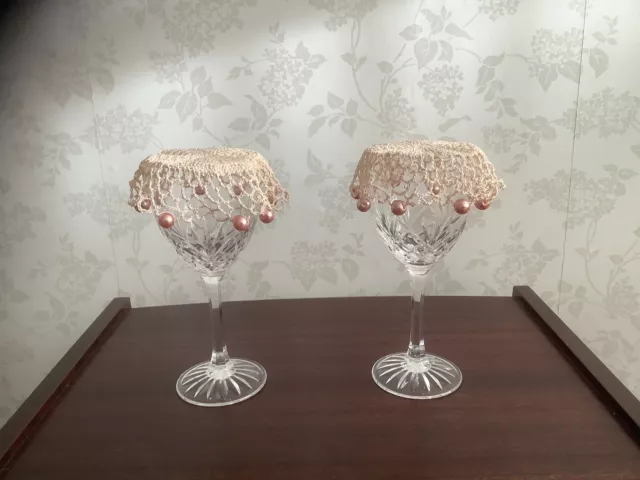 Crochet crocheted Jug Drinks Covers (2) 100% cotton light peach/pinky peach