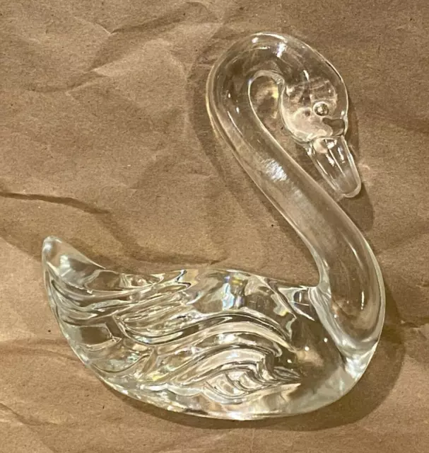 Fenton Clear Glass "Swan" Figurine / Paperweight Signed w/ Fenton Logo ~ Mint