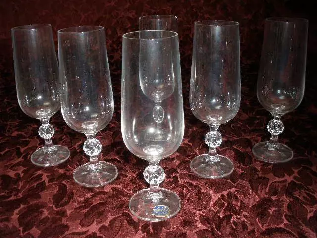 Fabulous 24% Lead Bohemia Crystal Wine Champagne Flutes X 6 Czechoslovakia