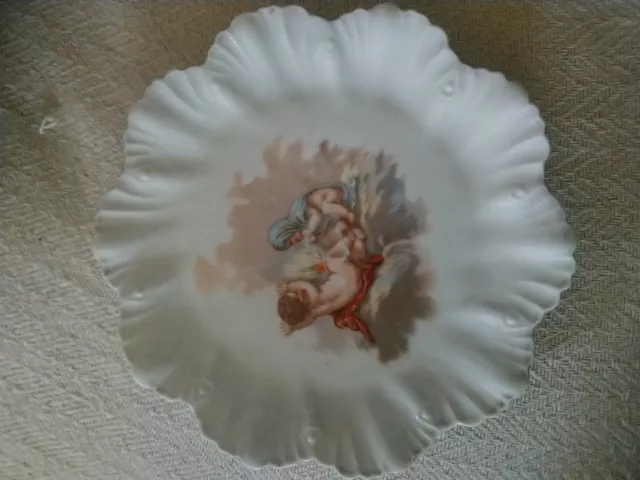 Antique Children's Nursery Plate Babies Playing Twins Scallop Edge 21 cm