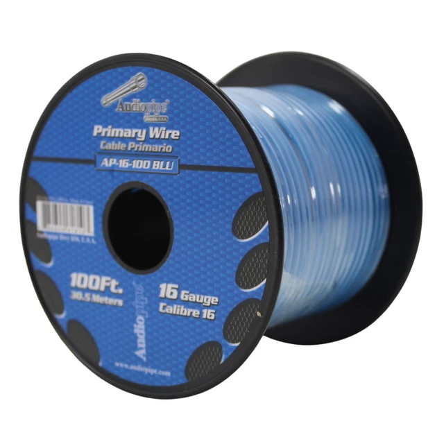 Audiopipe One calibre 16 100 pies carrete de altavoz primario CCA cable azul 16-100-AZUL