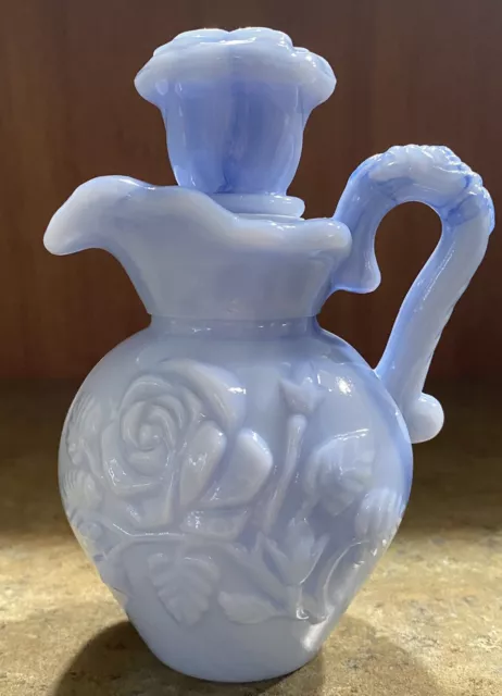 Vintage 1978 Avon Blue Milk Glass Victorian Style Pitcher Perfume Bottle