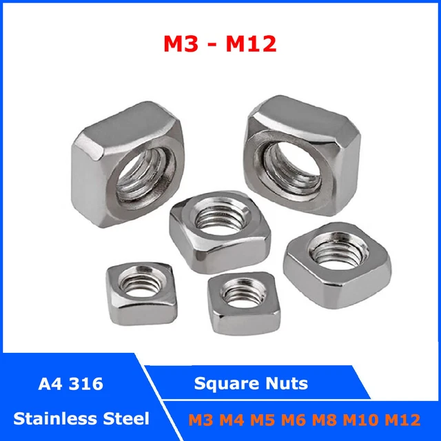 Square Nuts A4 316 Stainless Steel Metric M3 M4 M5 M6 M8 M10 M12 Fit Screw Bolts