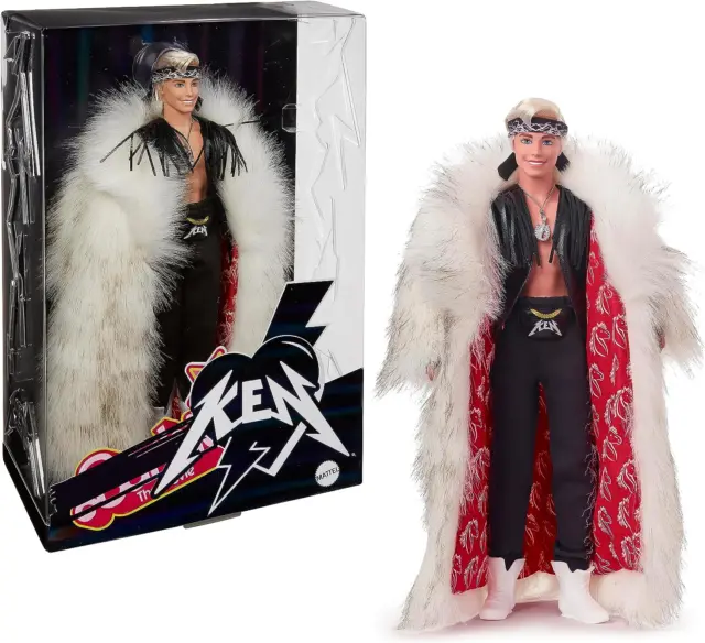 Barbie The Movie Collectible Ken Doll Wearing Big Faux Fur Coat New Toy Gift