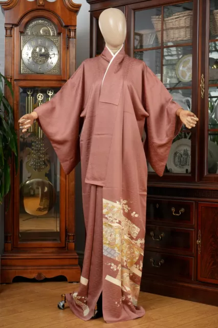 Dear Vanilla Japanese Silk Tomesode Kimono Women's Authentic Japan Vintage Mint